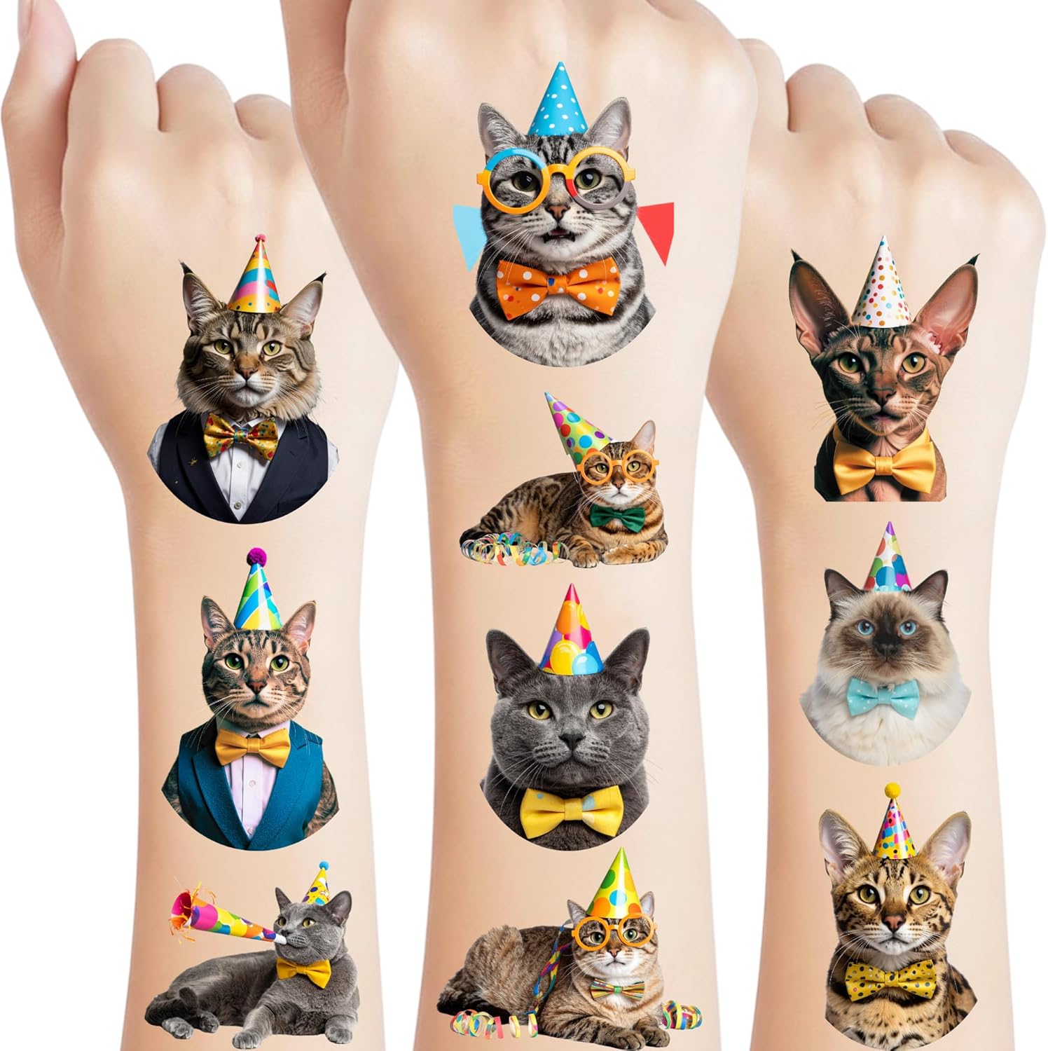 Ahamo cat temporary tattoos front view showcasing vibrant cartoon kitten sheets