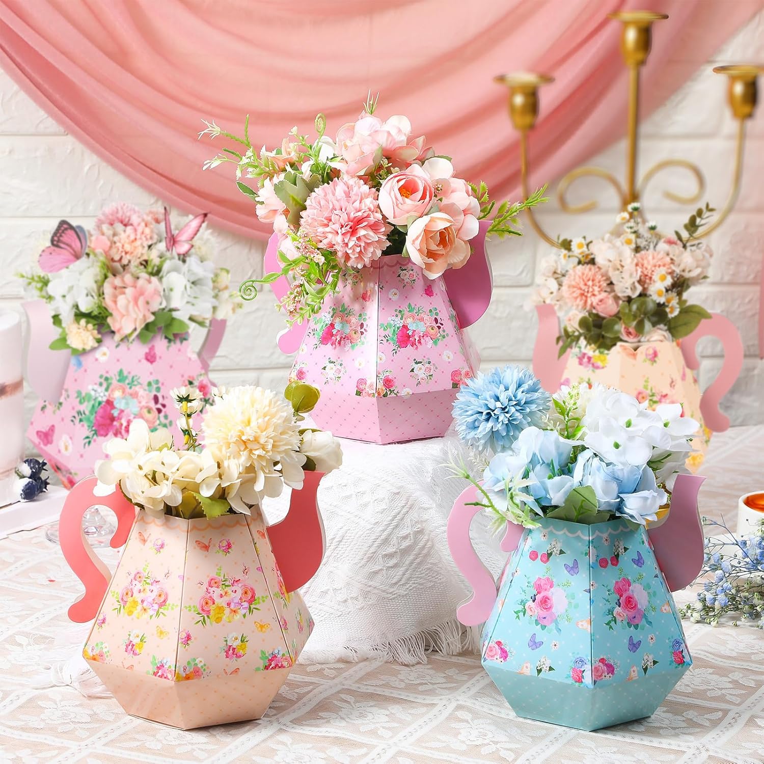 Fulmoon tea party decorations 6.7 inch teapot centerpiece front view