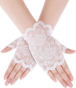 Skylety Short Fingerless Lace Gloves Tea Party Accessories for Women Short Bridal Floral Lace Gloves 80s - Image 9