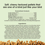 Natural fruit flavored bird food pellets in a bowl