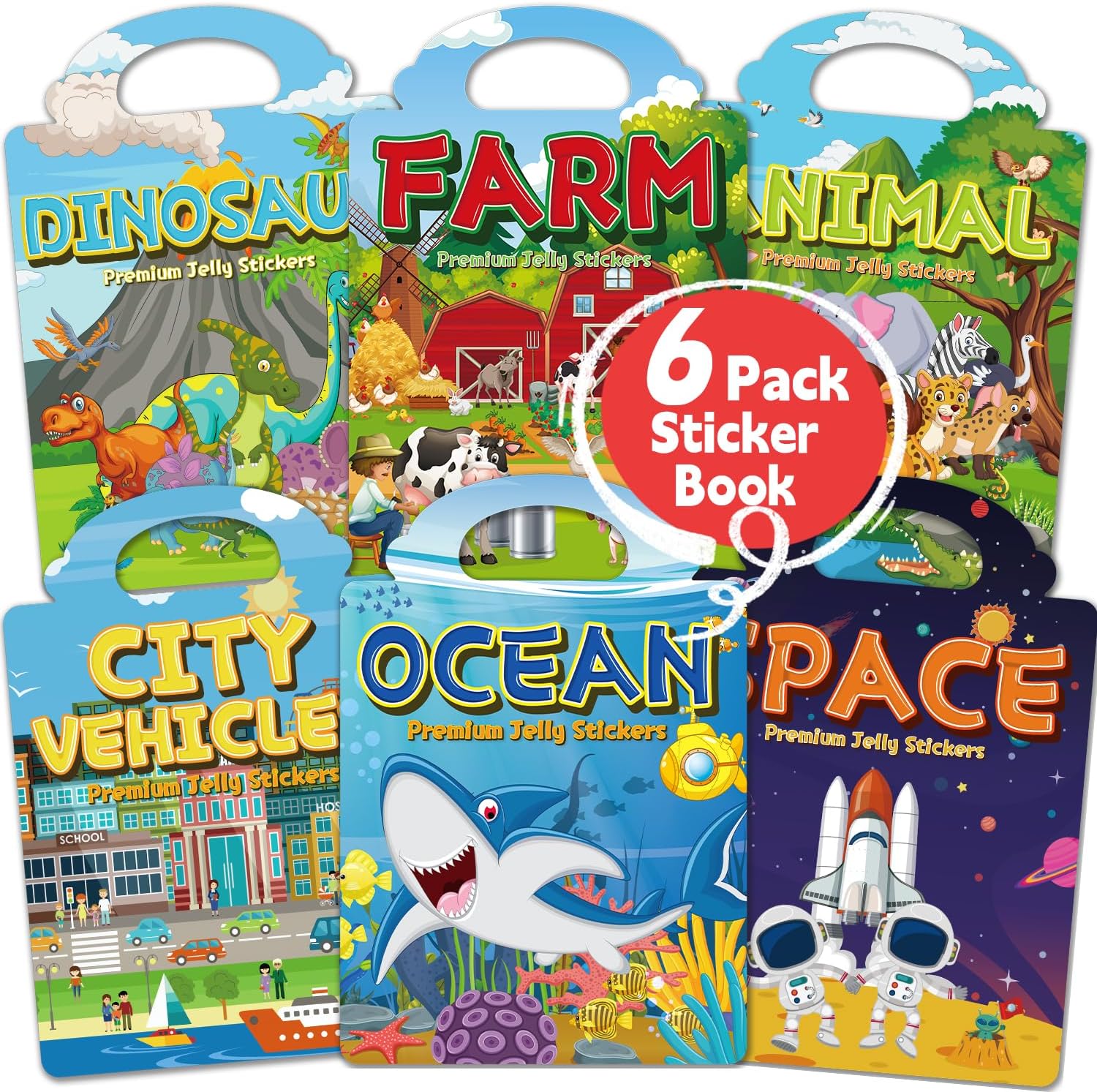 CREATIVETREES Reusable Jelly Sticker Books front view showing diverse educational themes for toddlers.