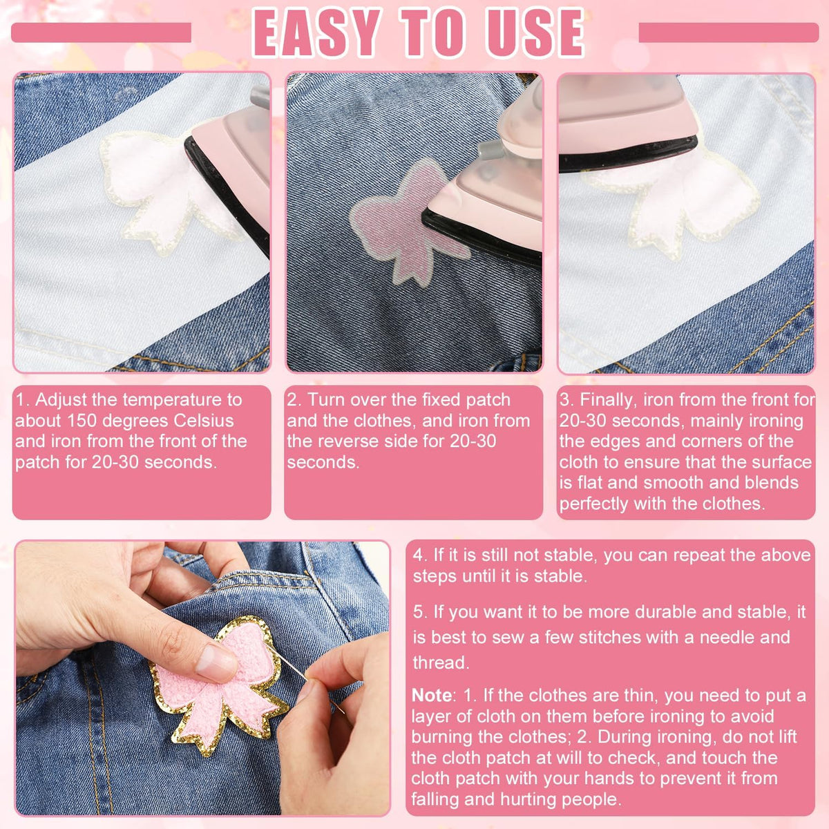 XIHIRCD pink bow patch applied on denim jacket