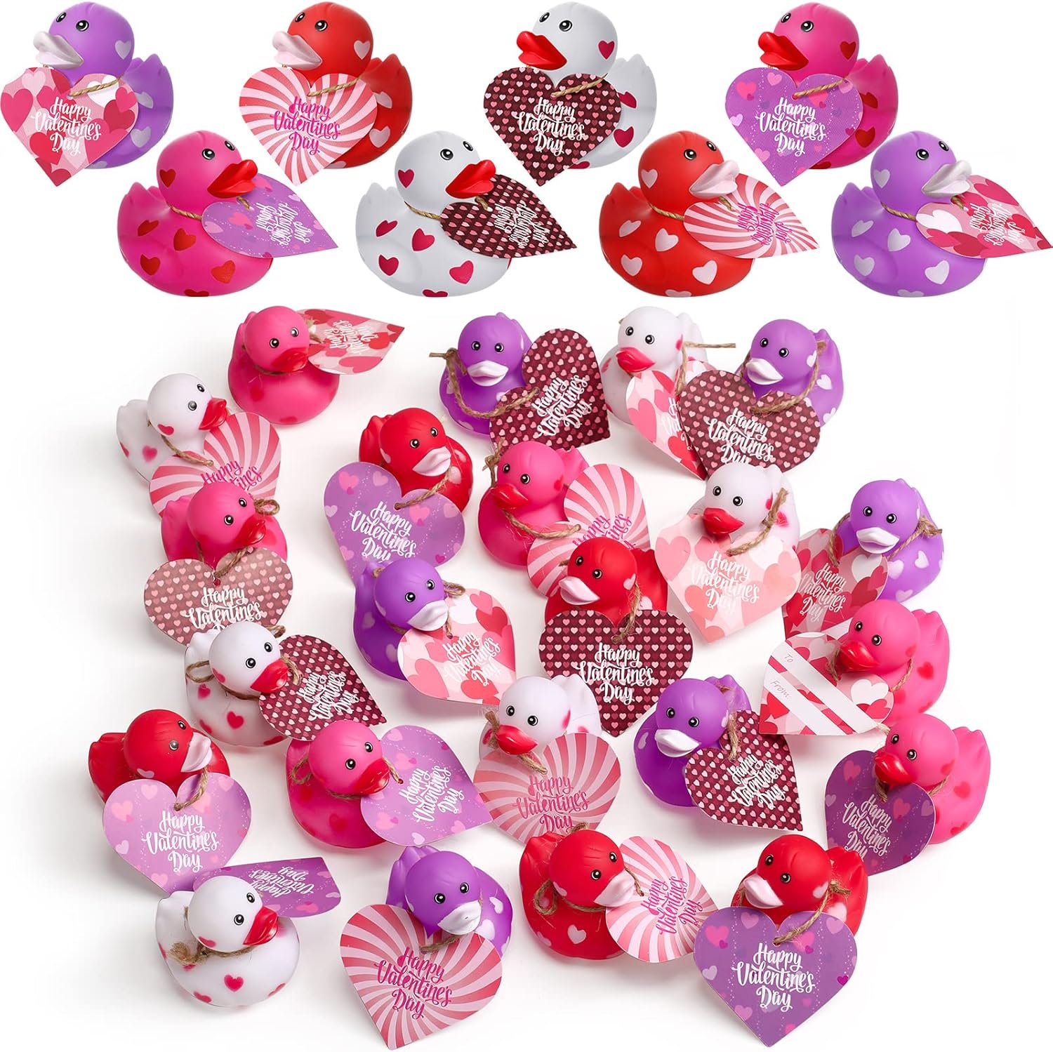 Jerify 12 pieces Valentine rubber ducks front view with heart patterns