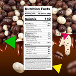 Tricolored chocolate coated roasted coffee beans close up