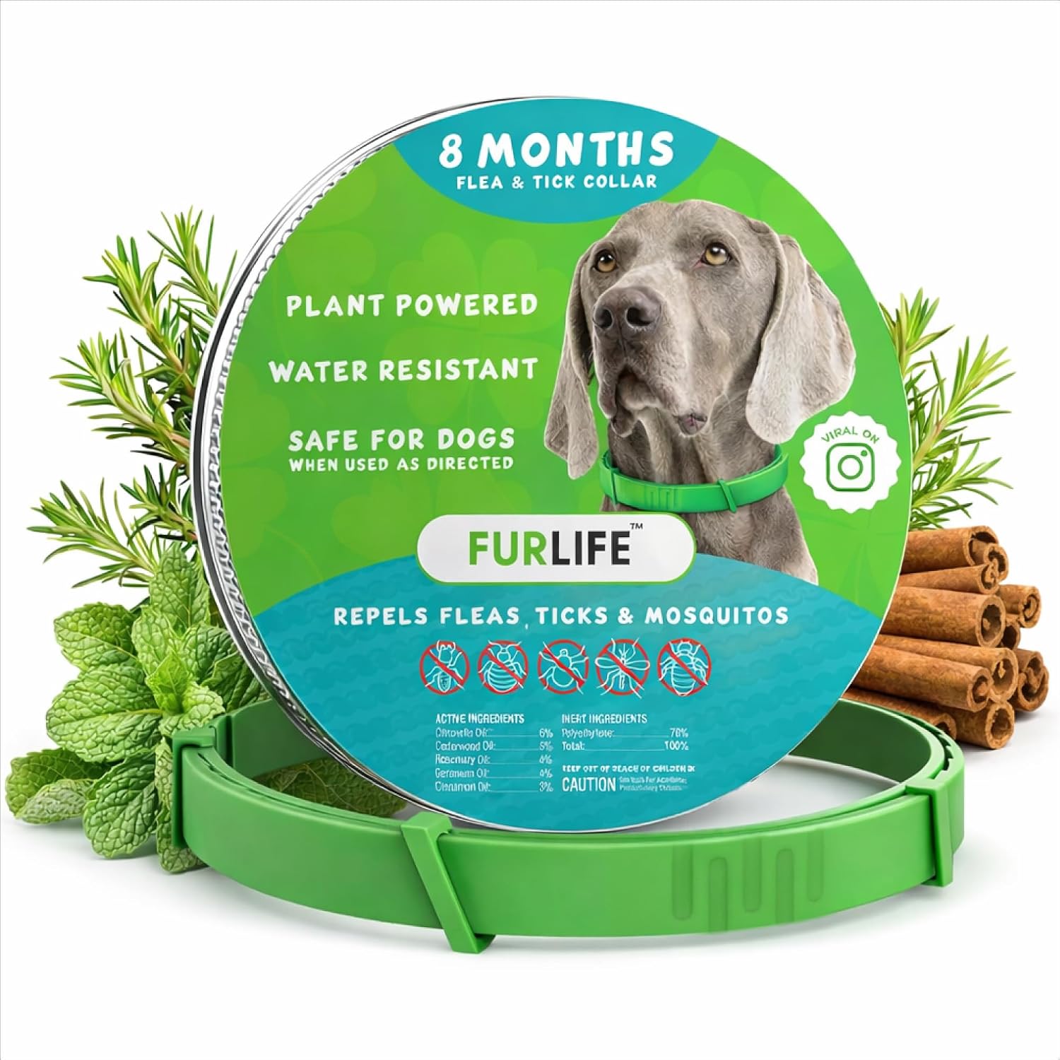 FurLife flea and tick collar for dogs front view green color