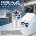 ClimaTek motor capacitor side profile with specification label
