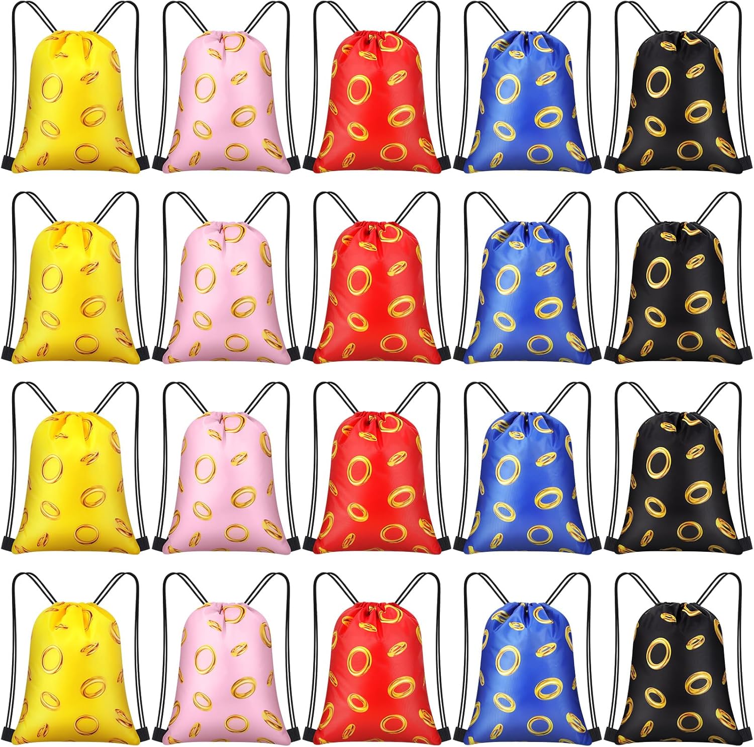 Yiyiring 30 pieces gold ring party favor drawstring bags front view