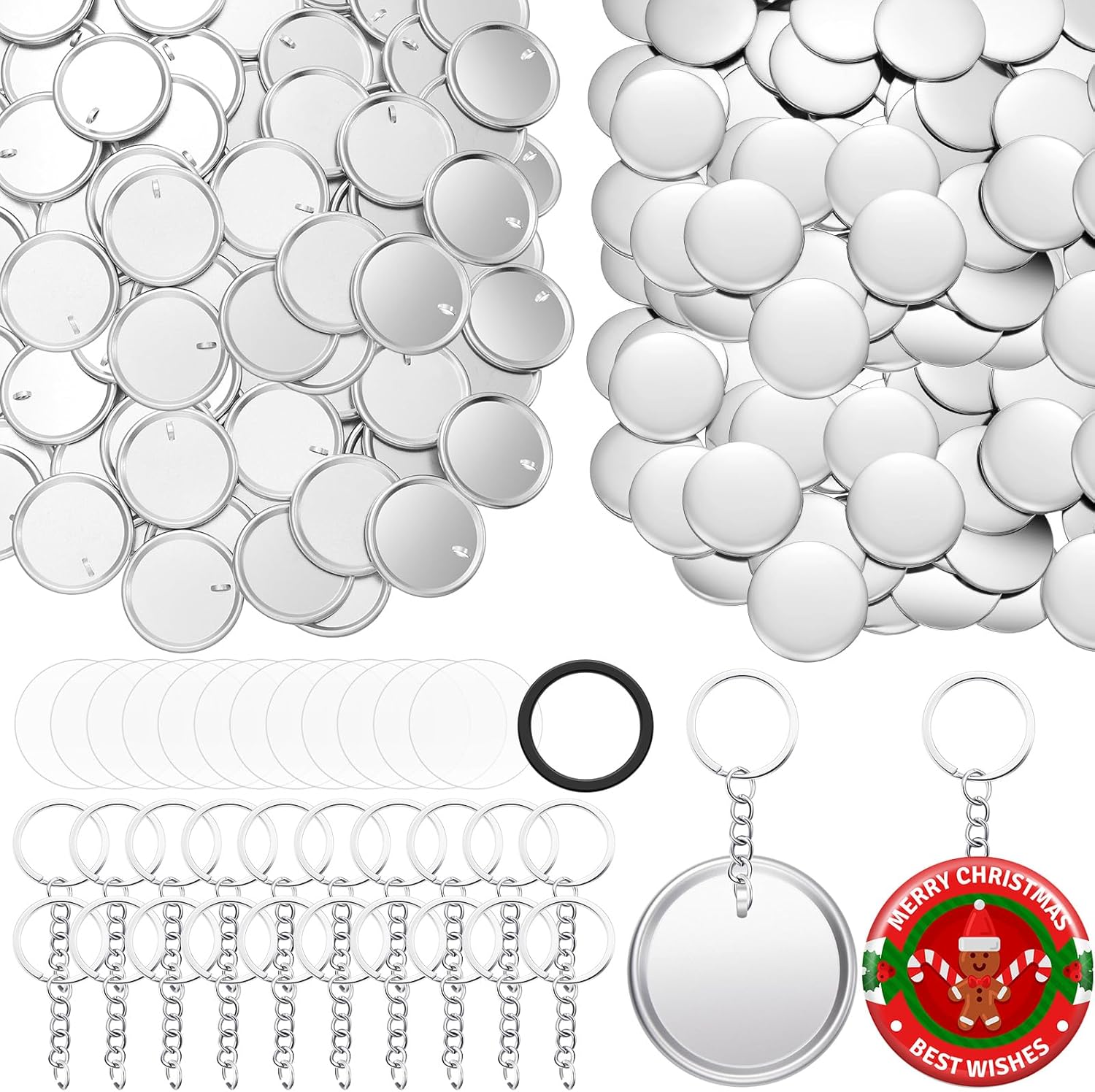 Tondiamo button maker keychain supplies front view showing 50 sets of badge parts
