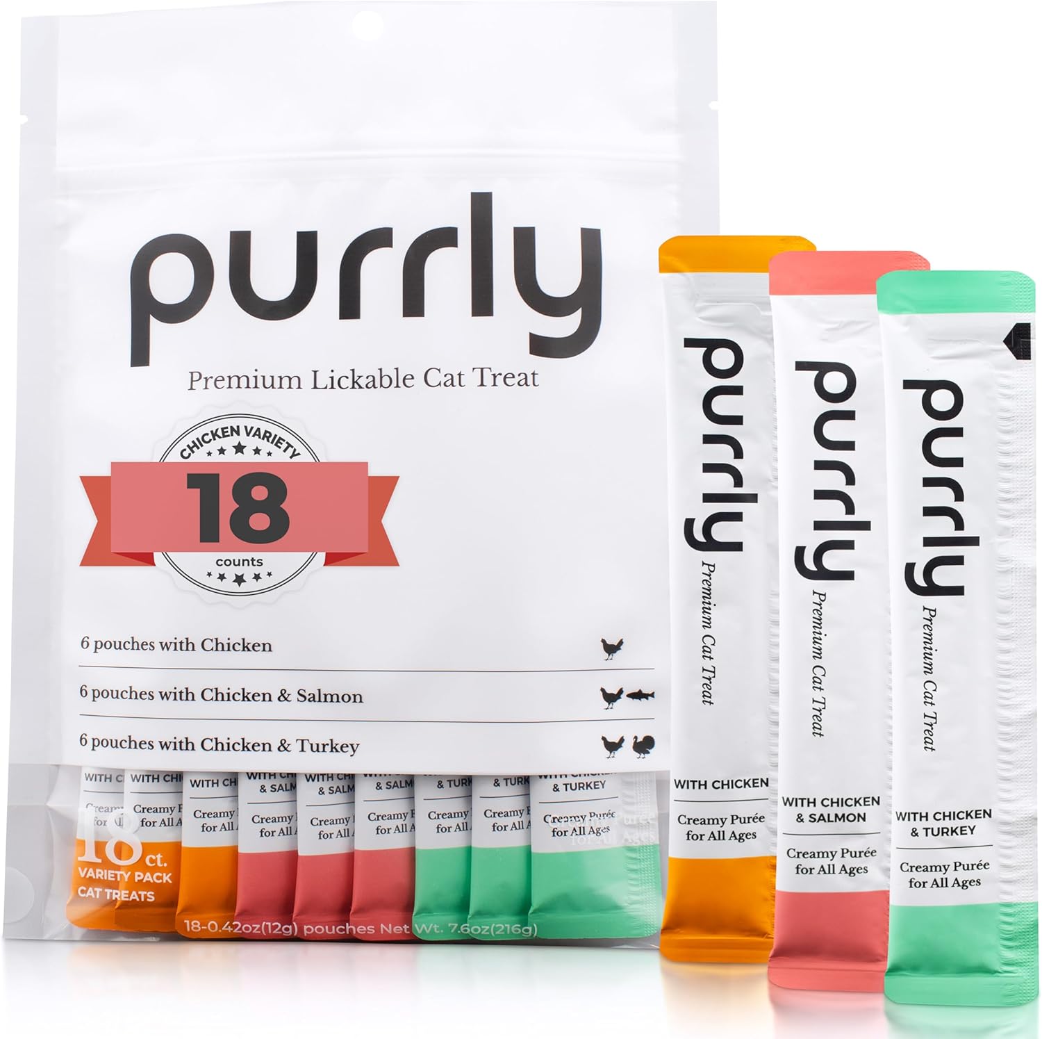 Purrly Lickable Wet Cat Treats Chicken Variety Pack front view