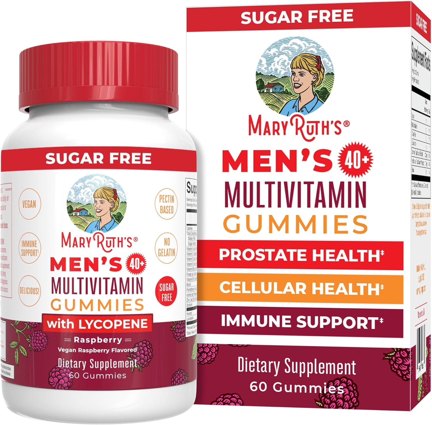 MaryRuth Organics Multivitamin for Men 40 Plus front view showing the red cap bottle packaging.