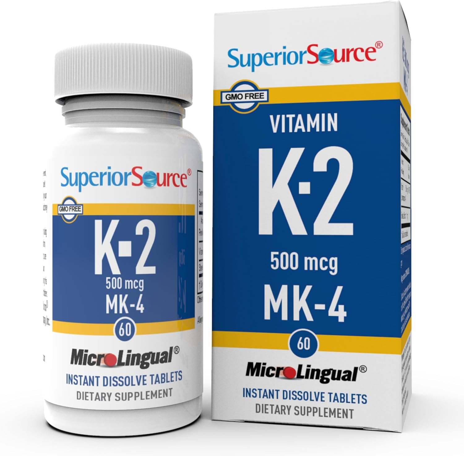 Superior Source Vitamin K2 MK4 500 mcg sublingual bottle front view for bone strength