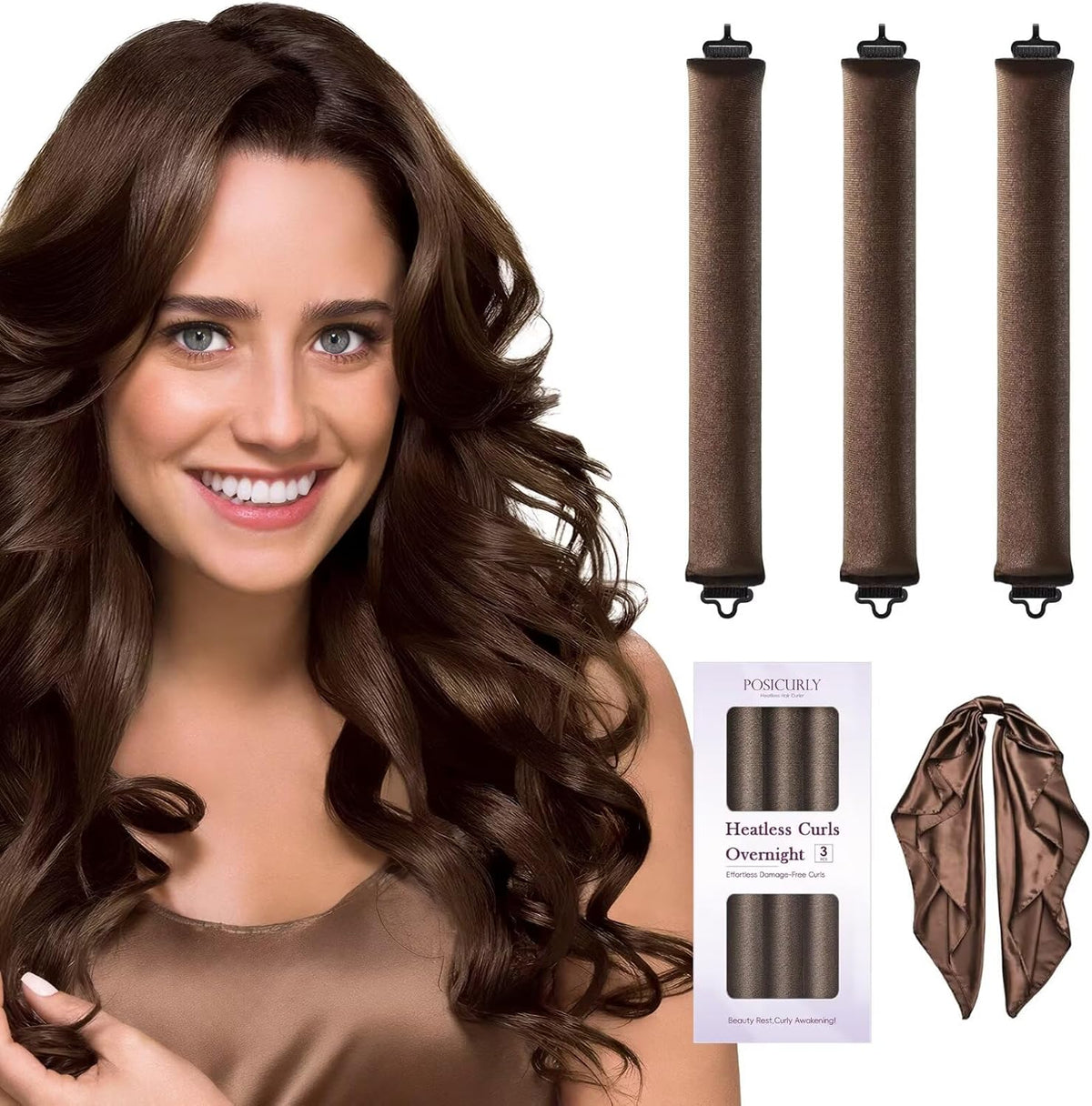 Posicurly Heatless Hair Curler Overnight Curls front view kit showcase