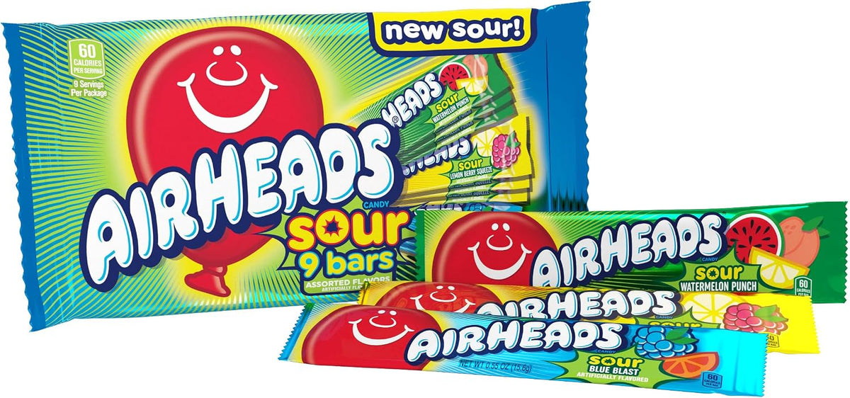 Airheads SOUR Bars, Variety Bulk Box, Sour Watermelon Punch, Blue Blast, and Lemon Berry Squeeze flavored candy, 60 Individually Wrapped Full Size Bars - Image 9
