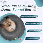 Meow Mates cat cave showing tunnel and donut bed configuration
