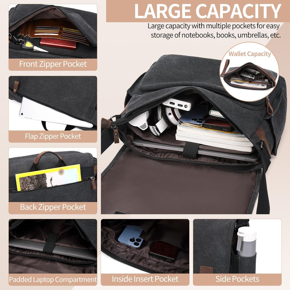 Nerlion work briefcase front flap with secure buckle closures