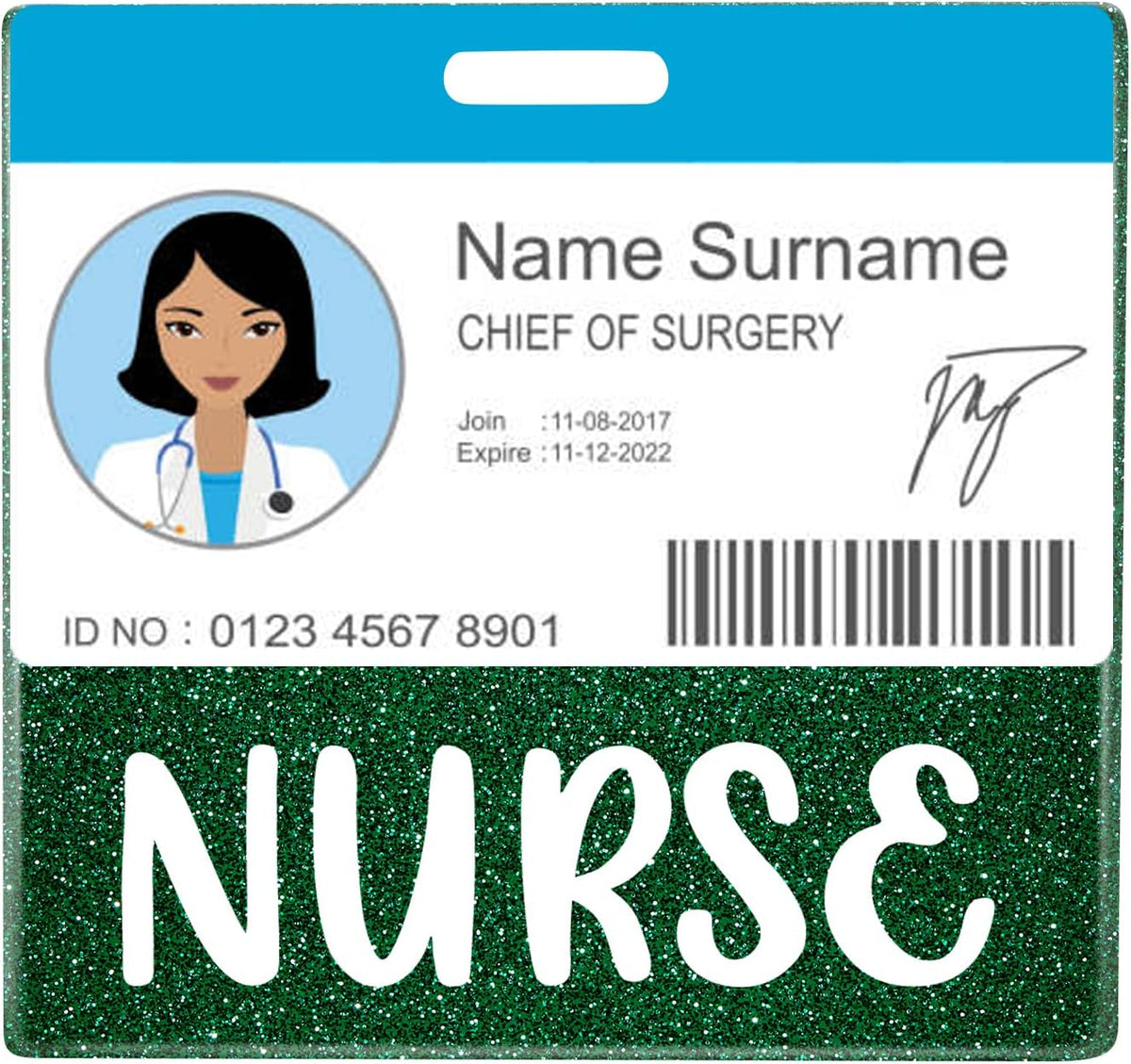 Plifal glitter green nurse badge buddy horizontal layout