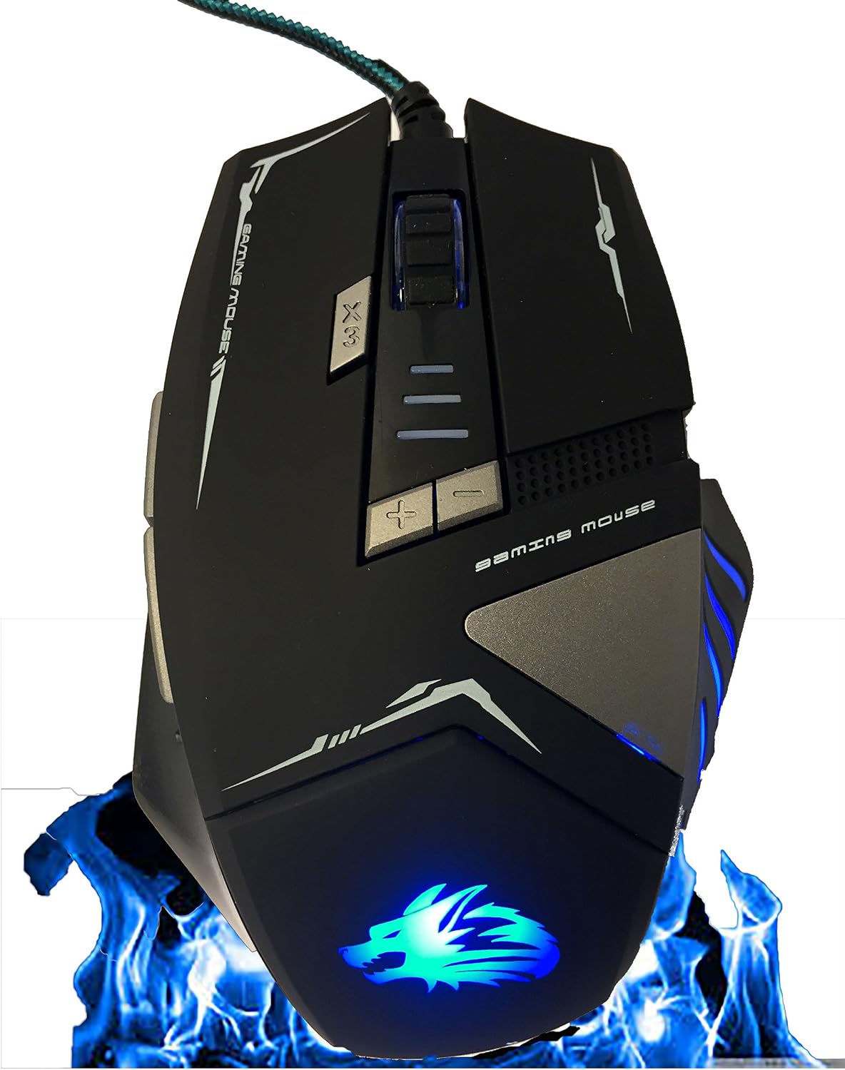Rocksoul optical gaming mouse top view highlighting scroll wheel and DPI buttons
