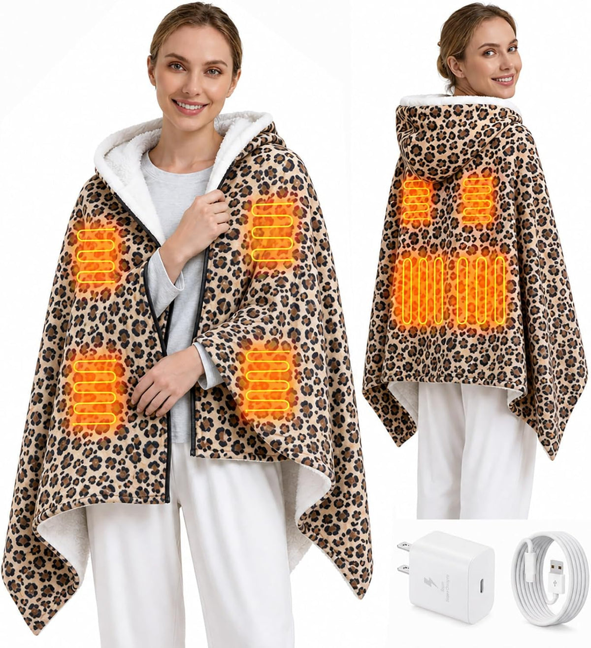 USB Powered Heated Throw Blanket for Women, 50" X 60" 9V 18W Portable Cow Print Electric Heating Blanket with 3 Heat Settings, 8-Zone Graphene Heating Blankets for Couch Car Office Outdoor - Image 12