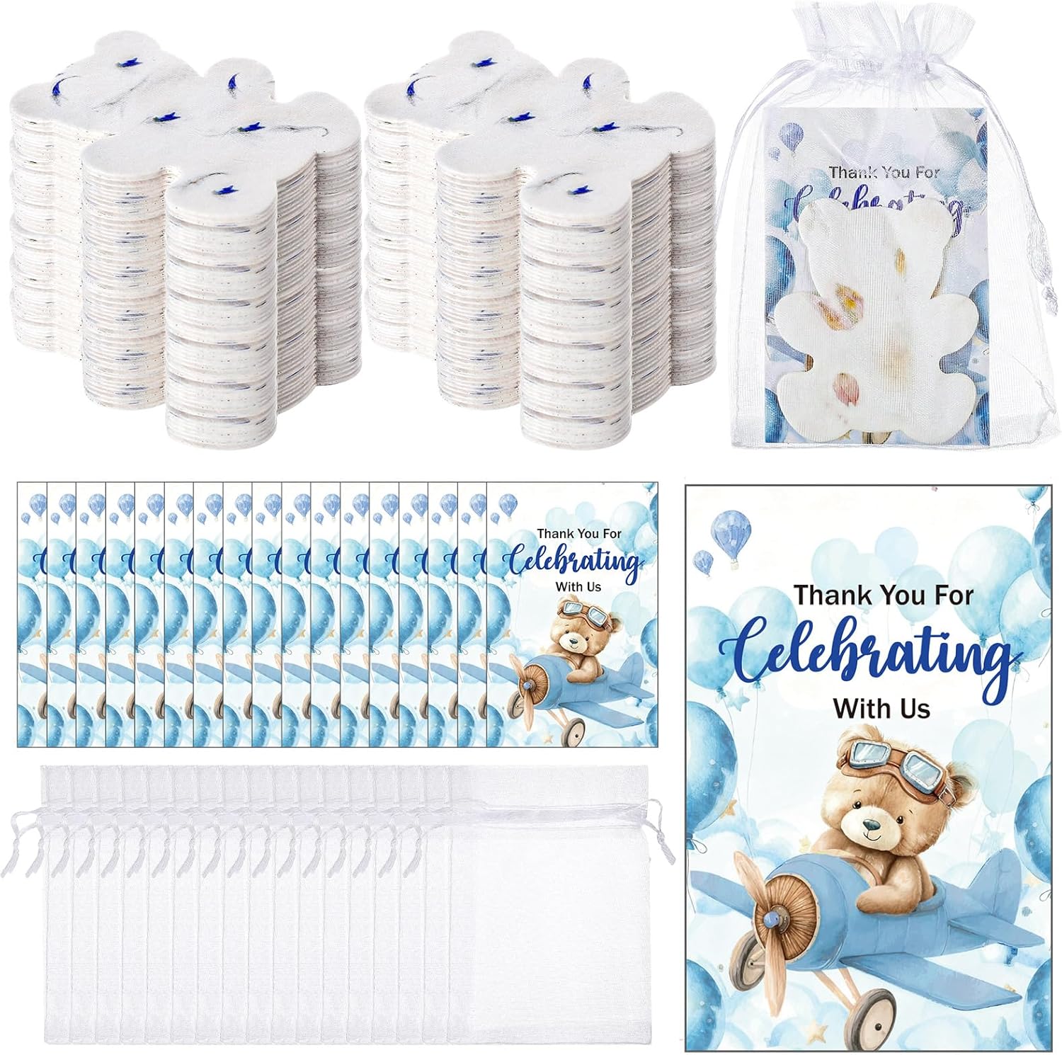 Dunzoom baby shower plantable seed paper bear favors front view of full kit components