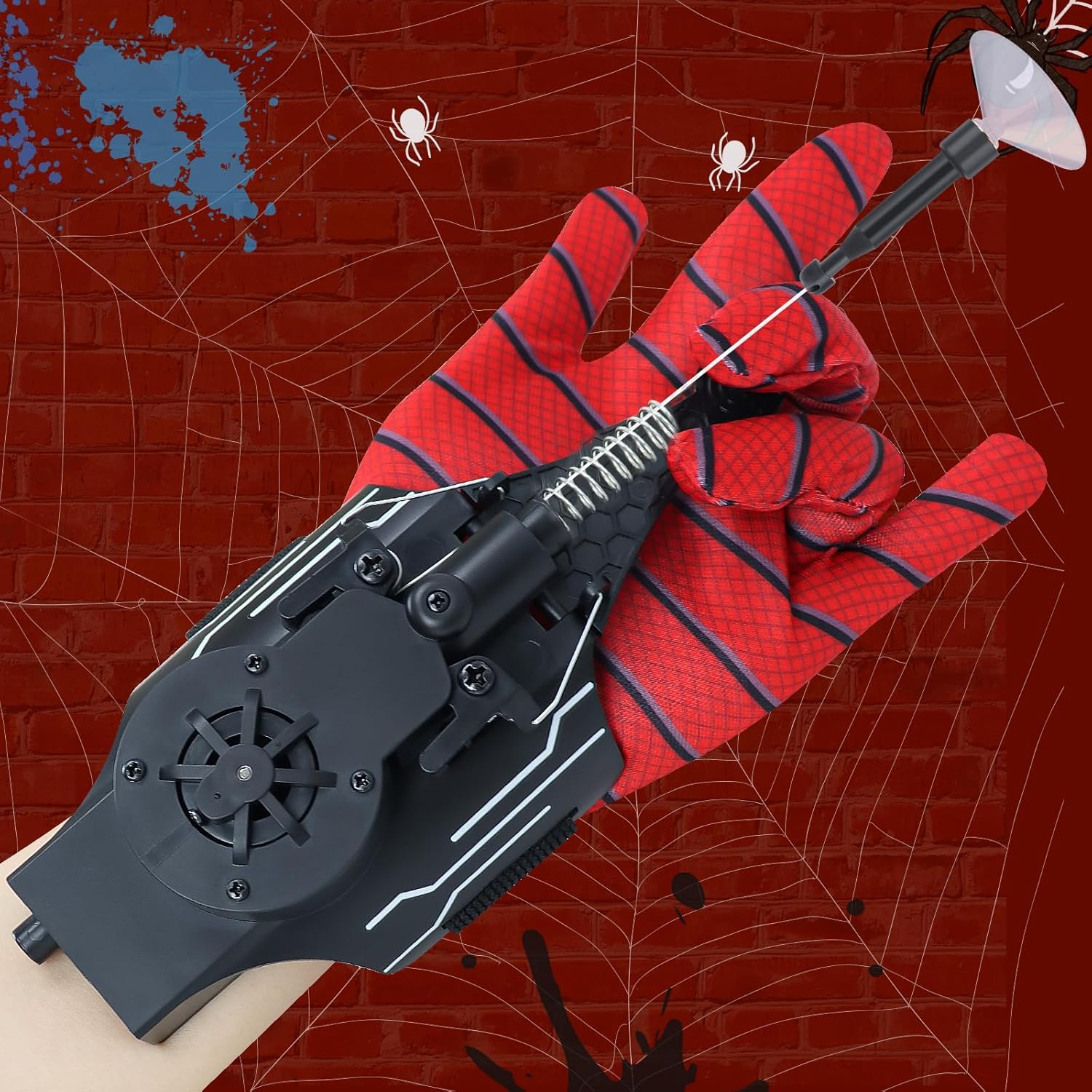 Lumhew electronic spider web shooter front view with wearable black glove