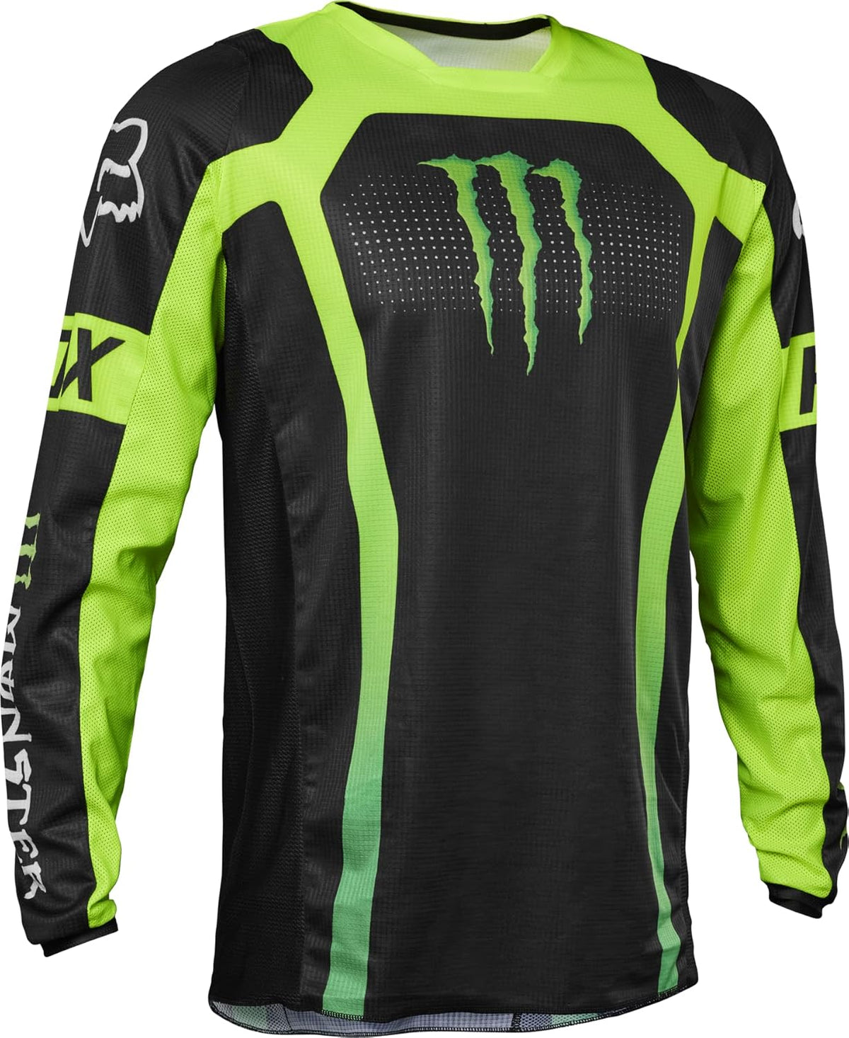 Fox Racing Mens 180 Monster Motocross Jersey front view showing black and green design