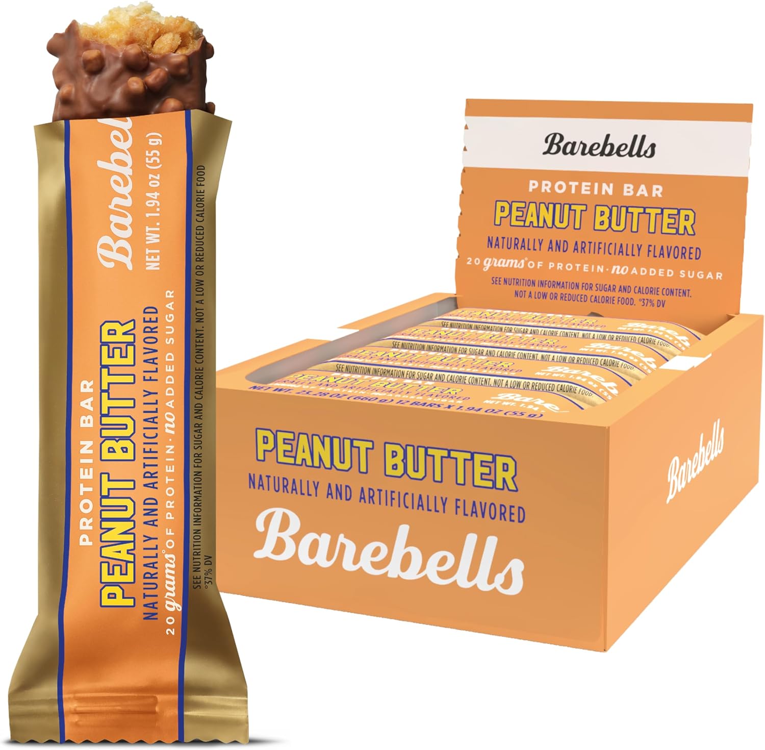Barebells Peanut Butter Protein Bars Twelve Count box front view showcasing authentic USA imported nutritional snacks