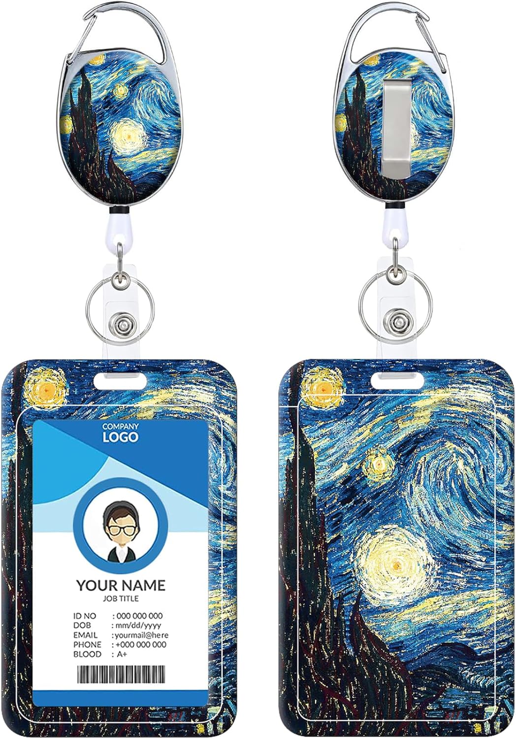 Retractable Badge Holder, Cute Print Pattern Belt Clip Badge Reel with Keychain, Name Tag Work Vertical Id Card Protector for Nurse Medical Teacher Student (Milk Cow Print) - Image 9