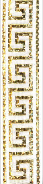 Offray 7/8" Wide Ribbon for Crafts and Decorations, 9-Foot Spool, White Greek Key Pattern - Image 1