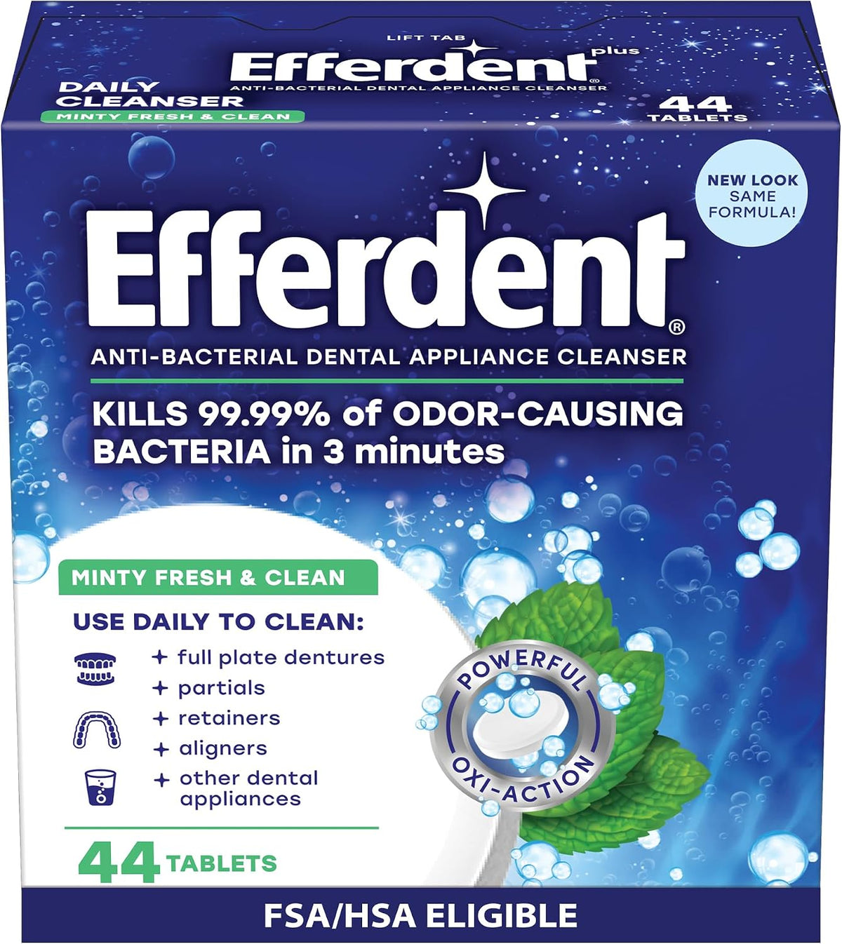 Efferdent denture cleanser tablets front view packaging