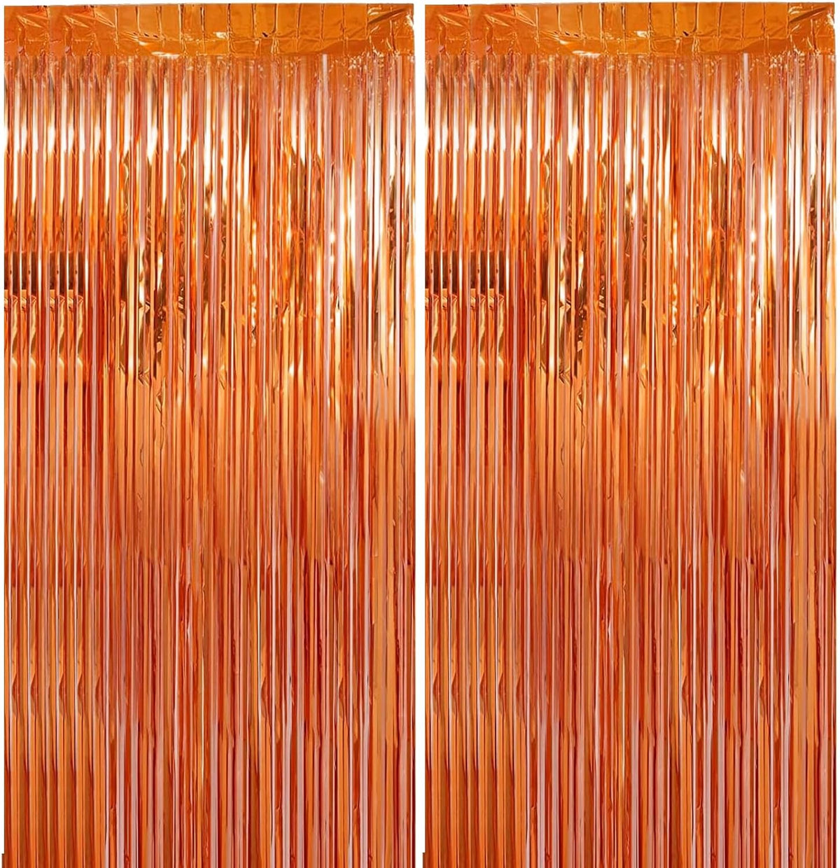 Yighaw orange tinsel curtain party backdrop front view for festive celebrations.