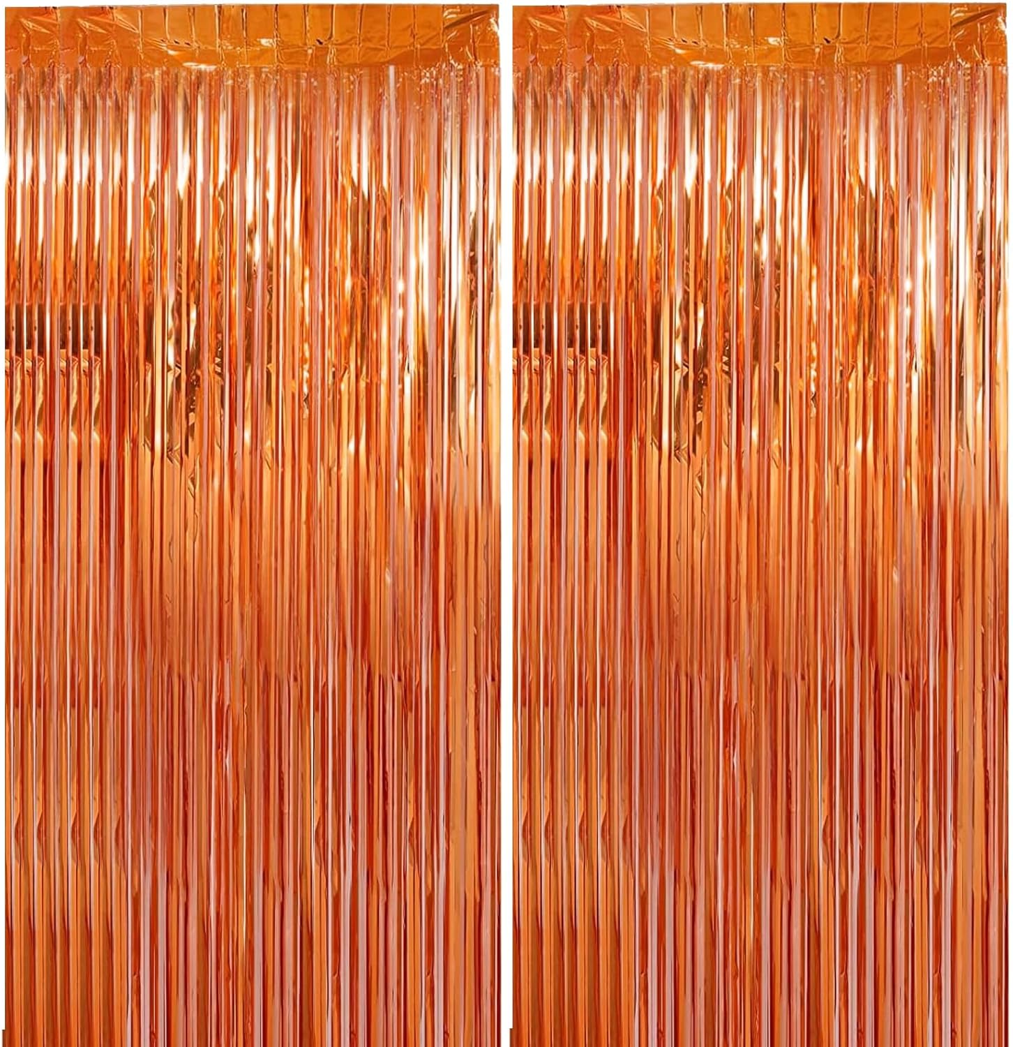 2 Pack 3.28 ft x 6.56 ft Orange Tinsel Curtain Party Backdrop Decorations, Metallic Foil Fringe Backdrop Door for Halloween, Christmas, Birthday Graduation Wedding Party Streamers Photo Backdrop. - Image 1