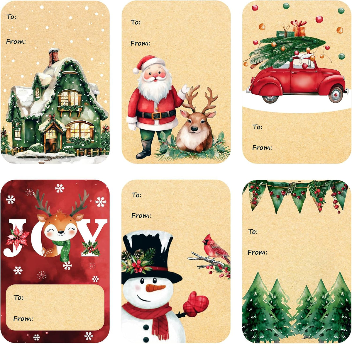 120 PCS Self Adhesive Christmas Gift to from Stickers | 2 x 3 inch, 15 sheets with 8 holiday designs, writable name labels for presents, favor bags, stockings and crafts - Image 11