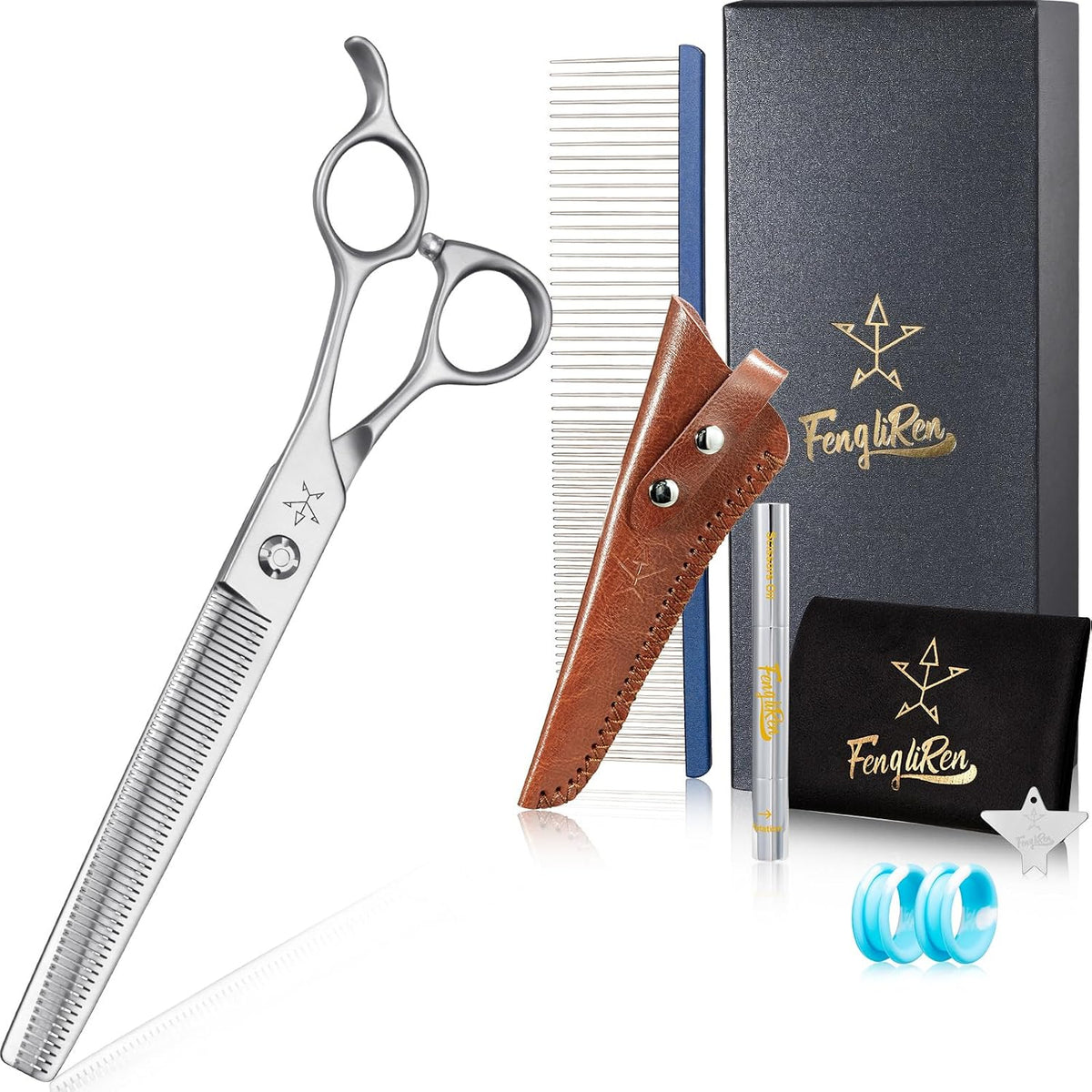 High-end Professional Dog Grooming Curved Thinning Scissors Teeth Blending Shears Pet Texturizing Thinner Blender Shears 7 Inch Extremely Very Sharp Made Of Stainless Steel Alloy For Dog Cat Groomer - Image 12