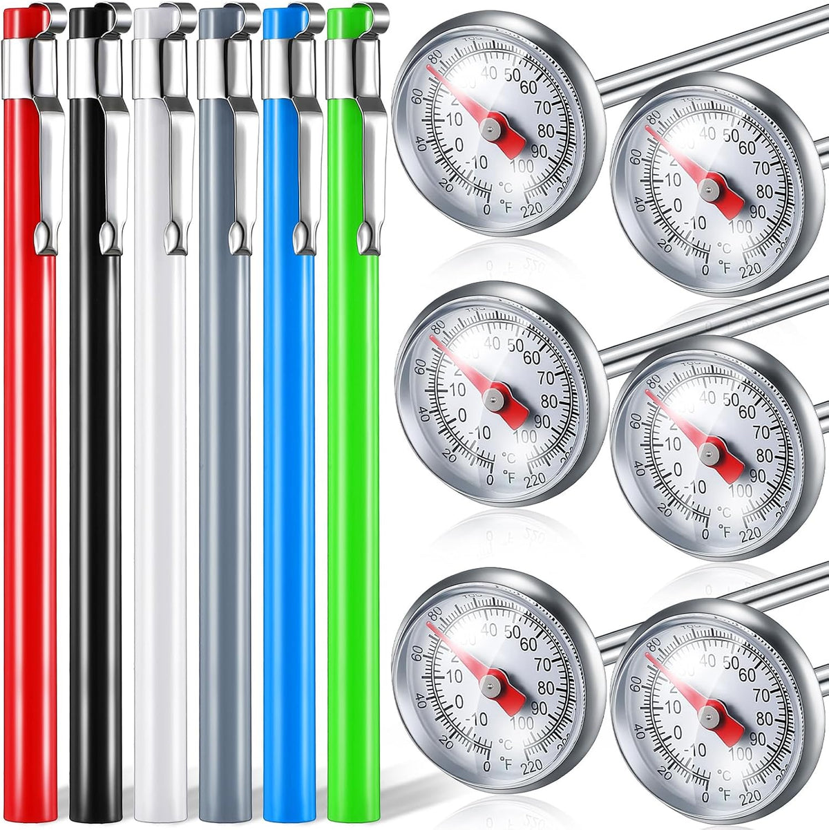 Xuhal 12 Pcs Stainless Steel Kitchen Thermometer with 5 Inch Long Stem 1 Inch Dial Thermometer Milk Frothing Food for Oven Probe Meat Grill BBQ Cooking Chocolate Water (Red) - Image 10