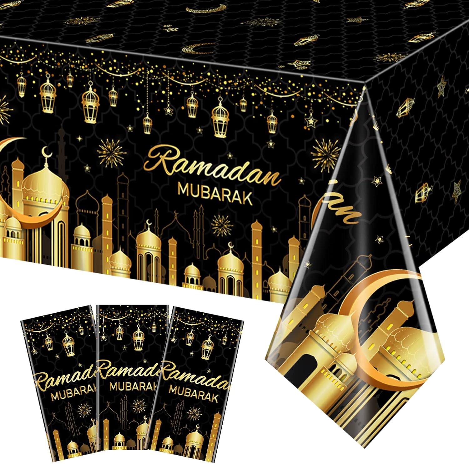 Zachely 3 Pack Ramadan Plastic Tablecloth front view
