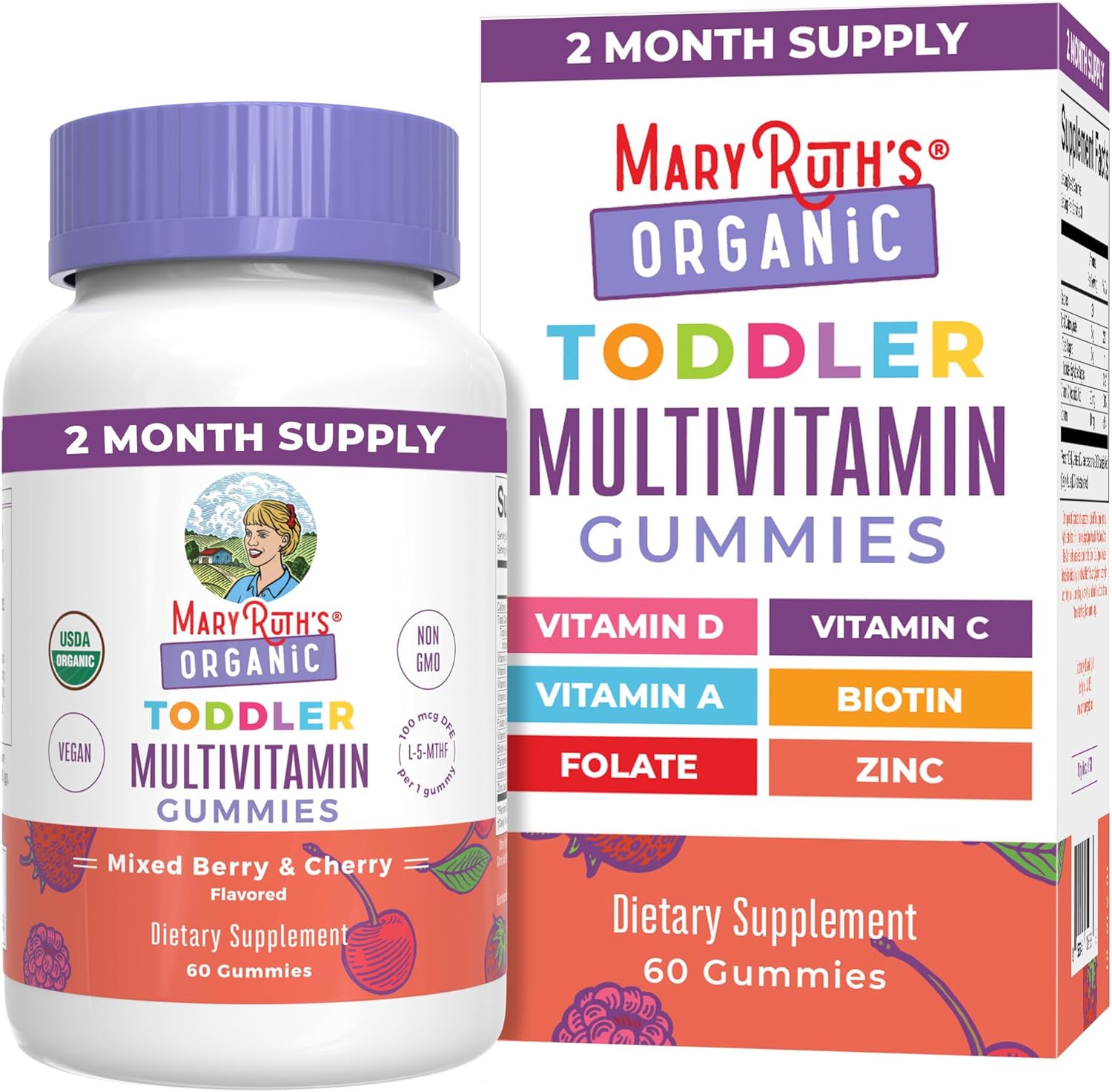 MaryRuth's Organic Toddler Multivitamin Gummies front bottle view for daily immune support.