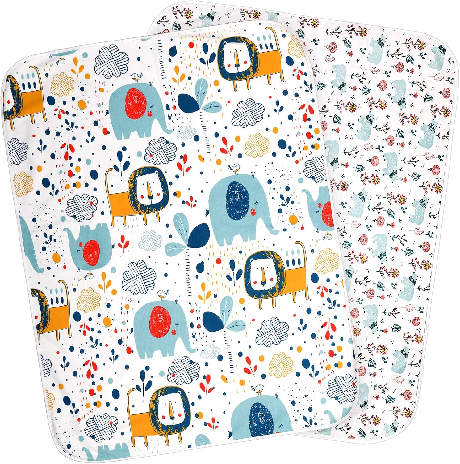 Tebery 2 Pack Baby Waterproof Bed Pad front view with animal print