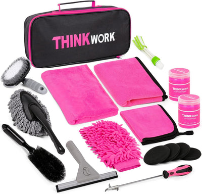 THINKWORK Pink Car Detailing Cleaning Kit, Car Wash Kit, Car Accessories for Women Suitable for Small and Medium Vehicles Such As Cars, Trucks, Suvs(17pcs) - Image 1