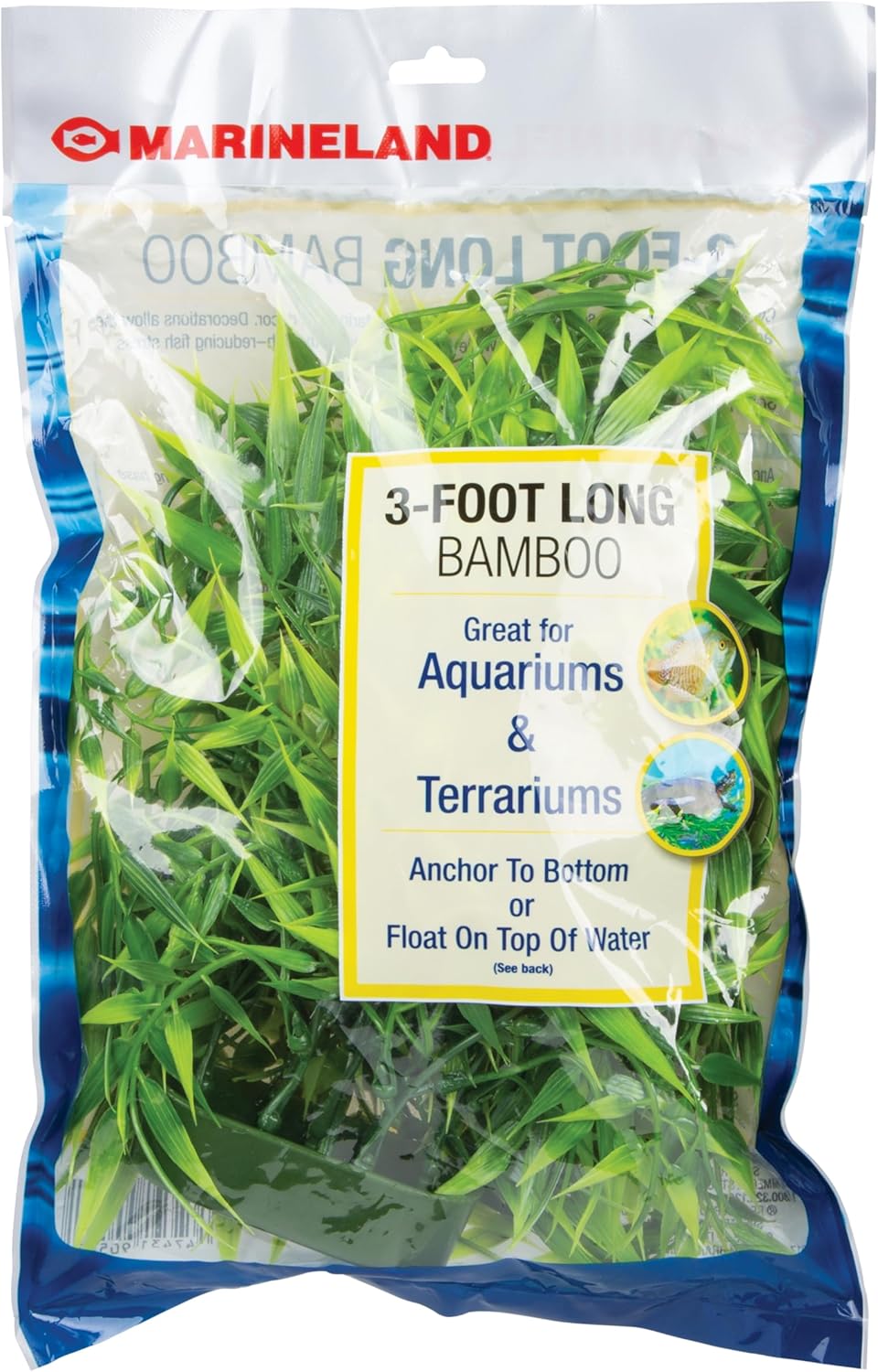 Marineland Bamboo 3 Feet artificial aquarium plant front view inside a freshwater fish tank.