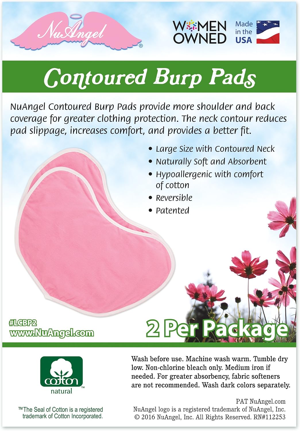 NuAngel cotton flannel burp pads folded to display texture and size