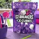Open pouch of Ice Breakers Ice Cubes showing individual soft gum pieces