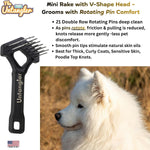 Untangler mini-rake V-shaped head closeup