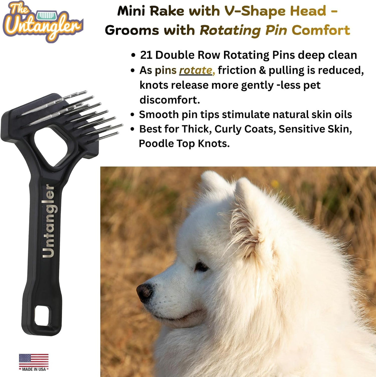 Untangler mini-rake V-shaped head closeup