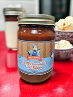 Uncle Dennys rich milk chocolate fudge over vanilla ice cream