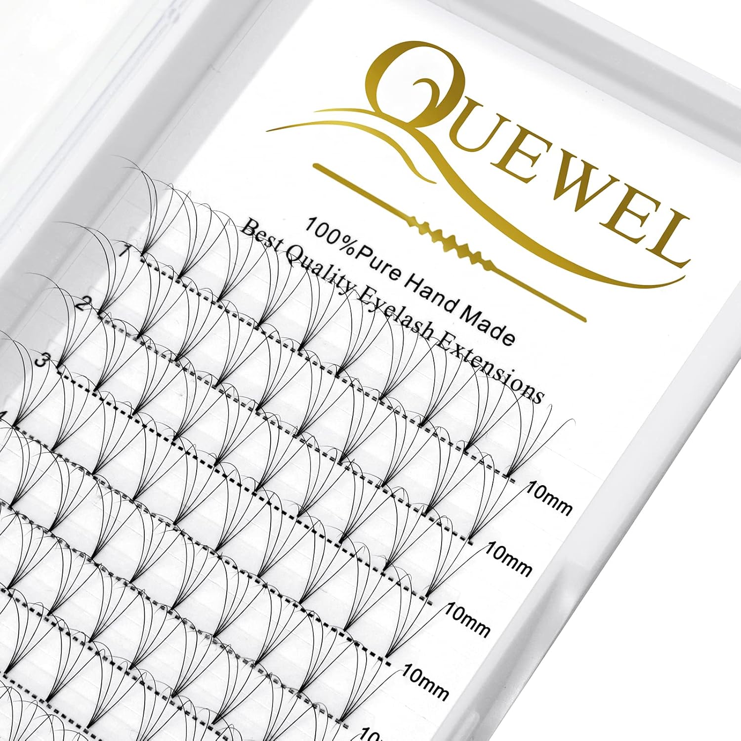 QUEWEL Premade Lash Fans, 4D Premade Fans Eyelash Extensions 0.07mm Thickness D Curl 10mm Volume Lash Extensions Short Stem Pre Made Fans Eyelash Extensions(4D 0.07D 10mm) - Image 1
