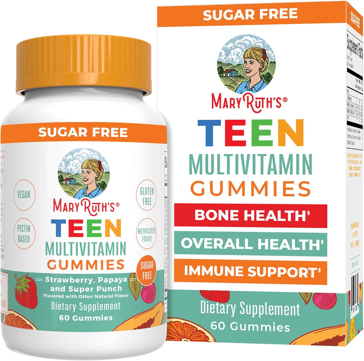 MaryRuth Organics Multivitamin Gummies for Teens front bottle view showing premium sugar free vegan vitamins.