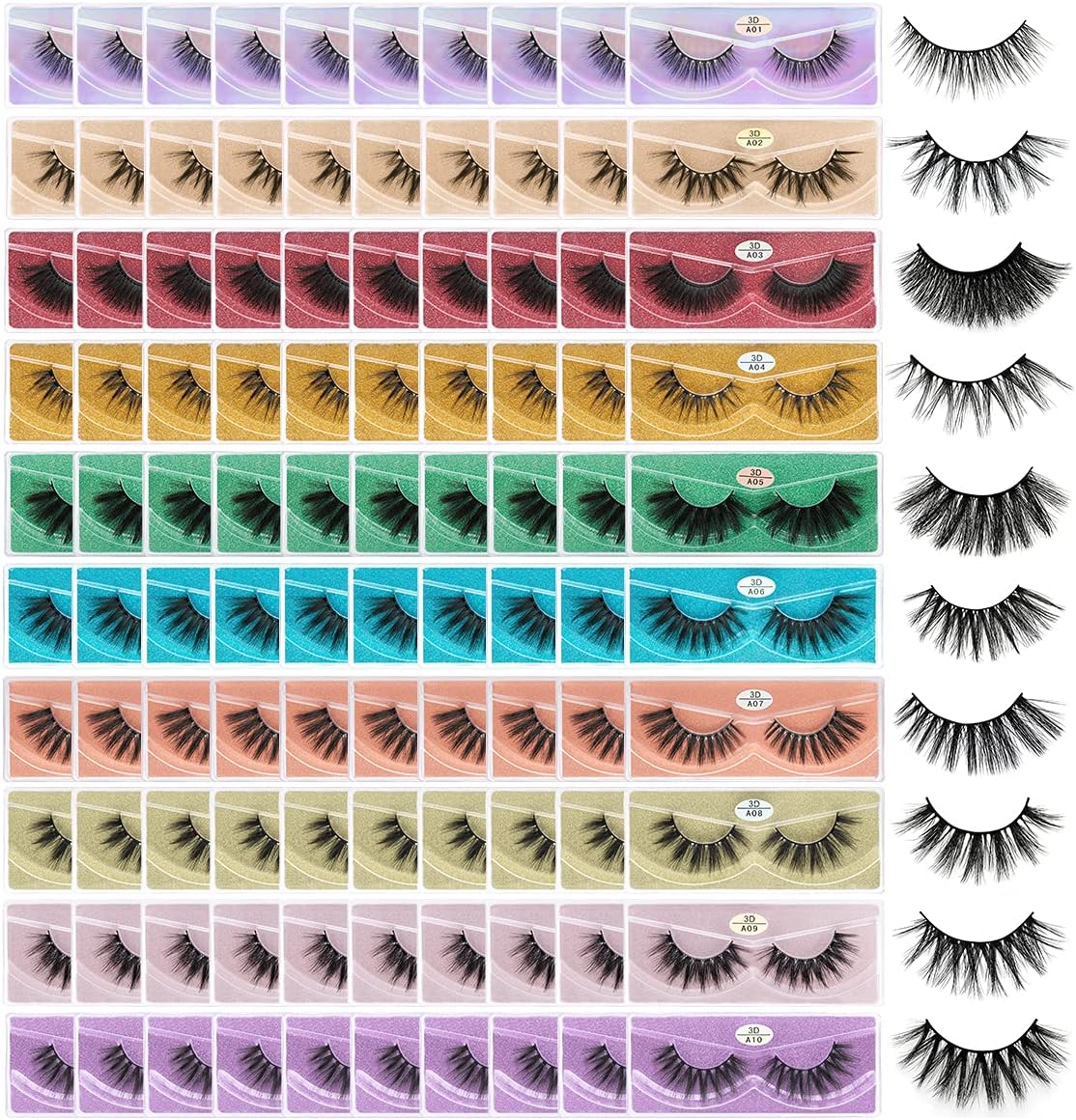 FARRED Wholesale False Lashes 100 Pairs 10 Styles Medium Length Vegan Eyelashes Fluffy Volume Strip Lashes Bulk 10 Portable Boxes Fake Eyelashes Mixed Natural Look 3D Faux Mink Lashes (mix 100pair) - Image 1