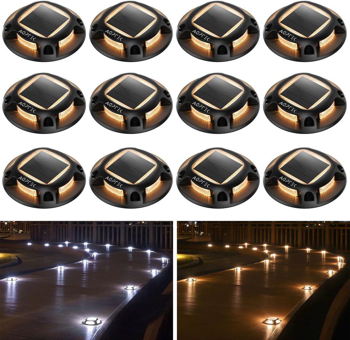 AGPTEK Solar Driveway Lights Outdoor 4 Pack, 2 Color Modes LED Deck Dock | Marine Waterproof Driveway Marker Lights for Step Sidewalk Stair Garden Pathway Walkway Yard (Warm White/Cool White) - Image 12