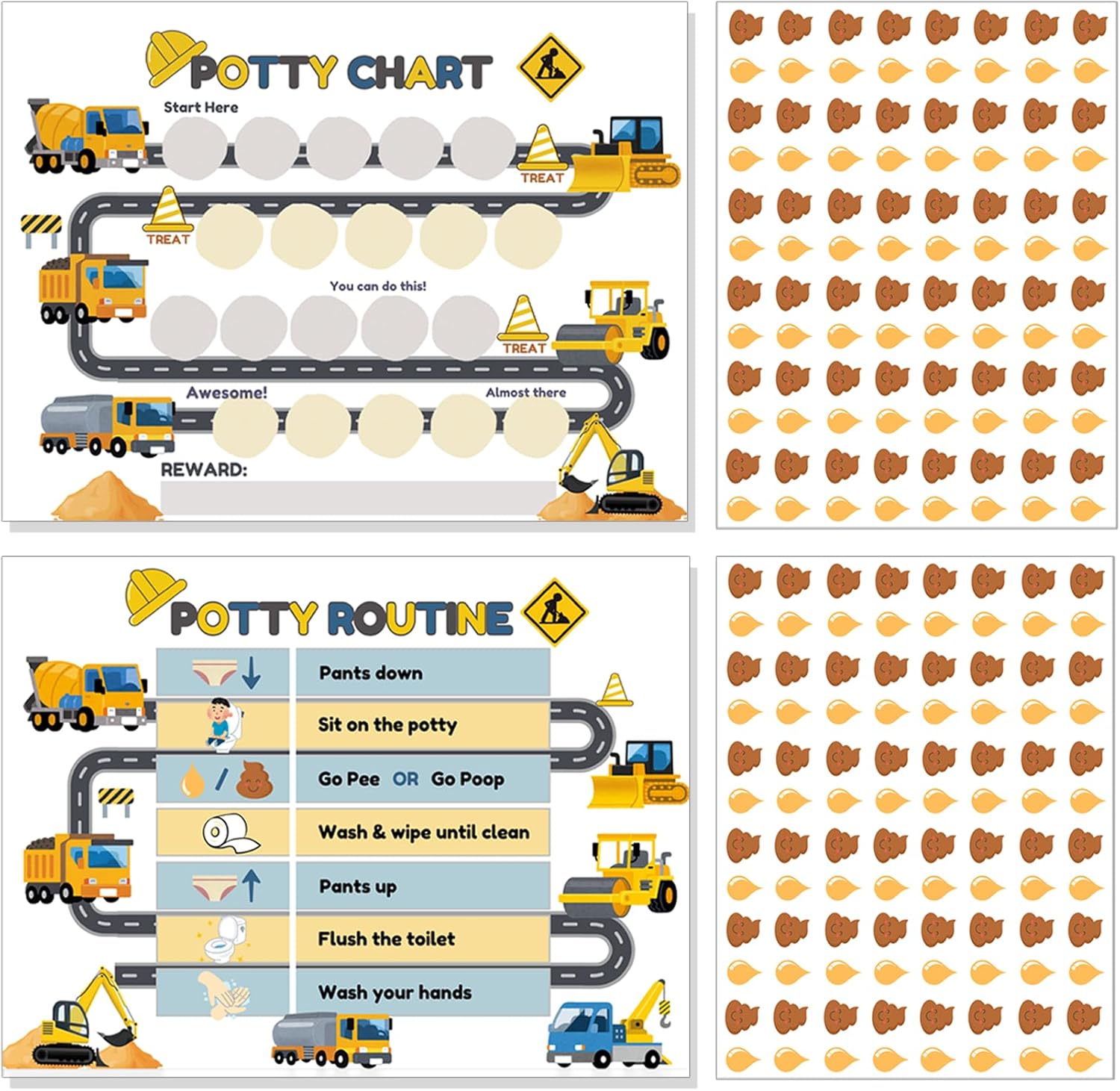 Boqon 15 piece truck themed potty training chart set front view