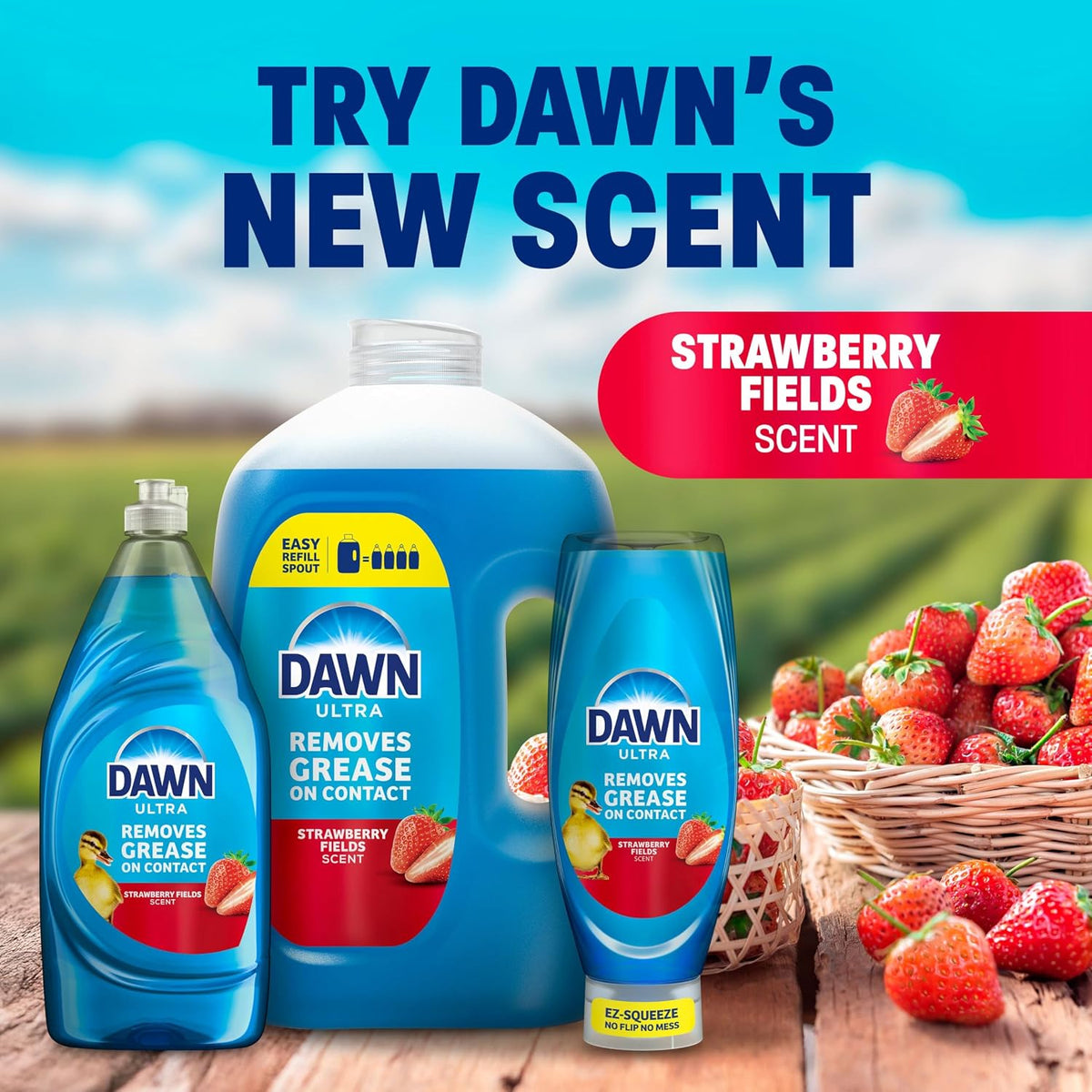 Dawn Strawberry Fields scent dish soap side profile